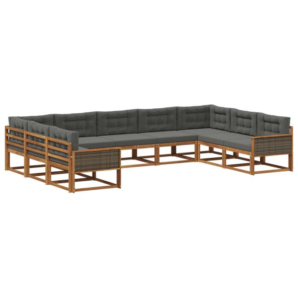 Комплект дивани за открито 9 pcs Натурален и Антрацит