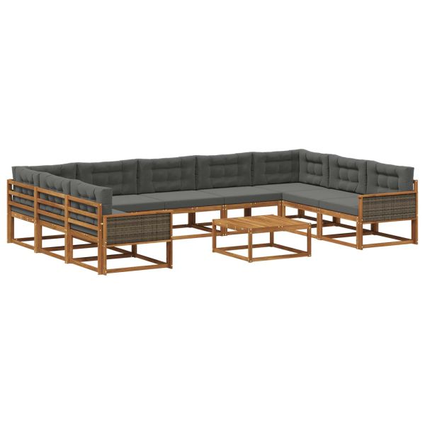 Комплект дивани за открито 10 pcs Натурален и Антрацит