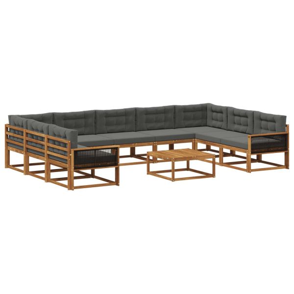 Комплект дивани за открито 10 pcs Натурален и Антрацит