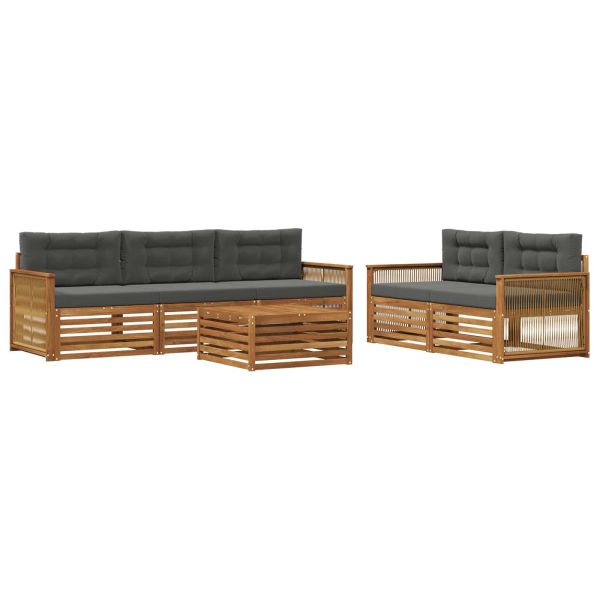 Комплект дивани за открито 6 pcs Натурален и Антрацит
