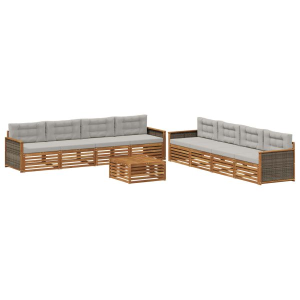 Комплект дивани за открито 9 pcs Натурално и светлосиво