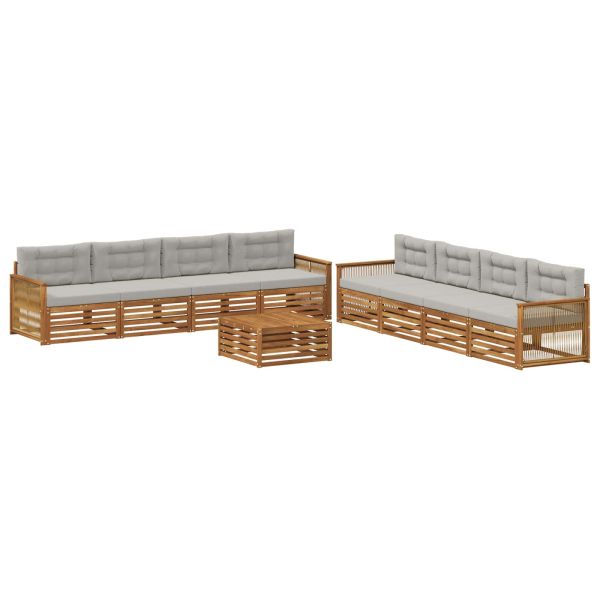 Комплект дивани за открито 9 pcs Натурално и светлосиво