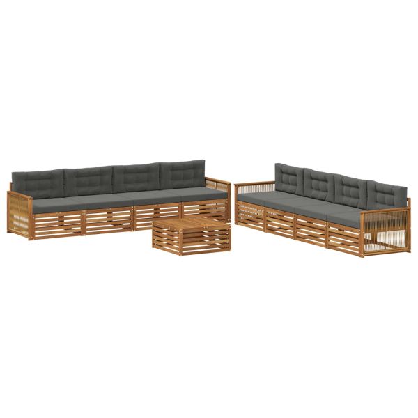 Комплект дивани за открито 9 pcs Натурален и Антрацит