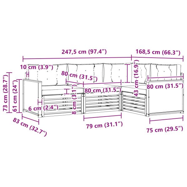 Комплект дивани за открито 4 pcs Натурален и Крема