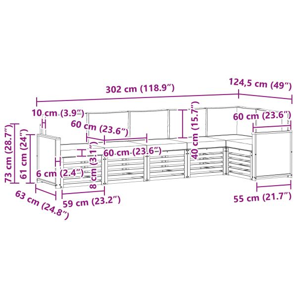 Комплект секционен диван с възглавница 5 pcs Натурално