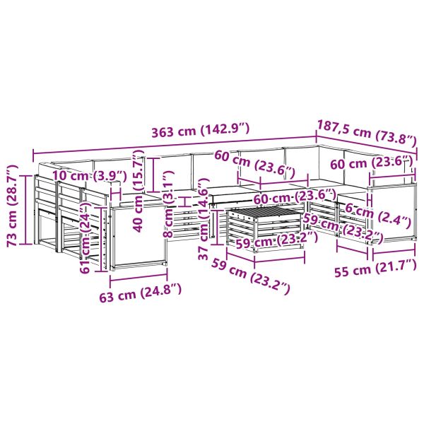 Комплект дивани за открито с възглавница 8 pcs Натурално