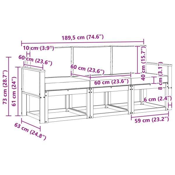 Комплект дивани за открито 3 pcs Натурален и Крема