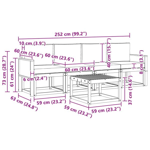 Комплект дивани за открито 4 pcs Натурален и Антрацит