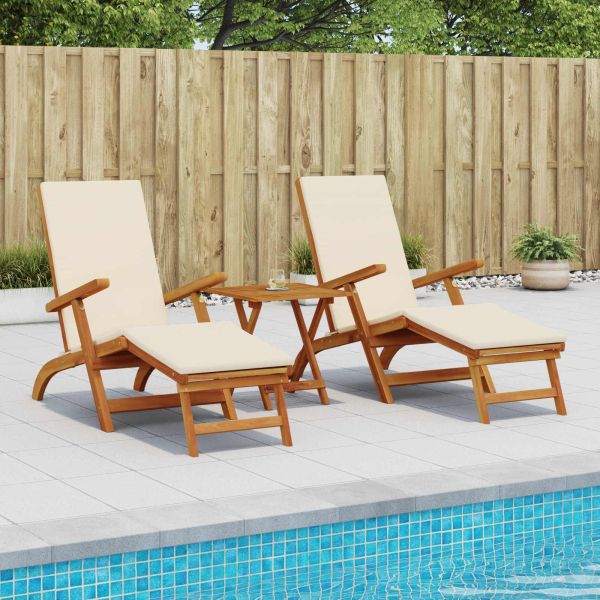 Сгъваем и reclining шезлонг 3 pcs Кремавобяло