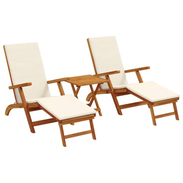 Сгъваем и reclining шезлонг 3 pcs Кремавобяло