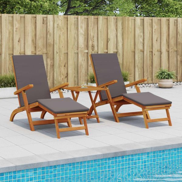 Сгъваем и reclining шезлонг 3 pcs Тъмносиво