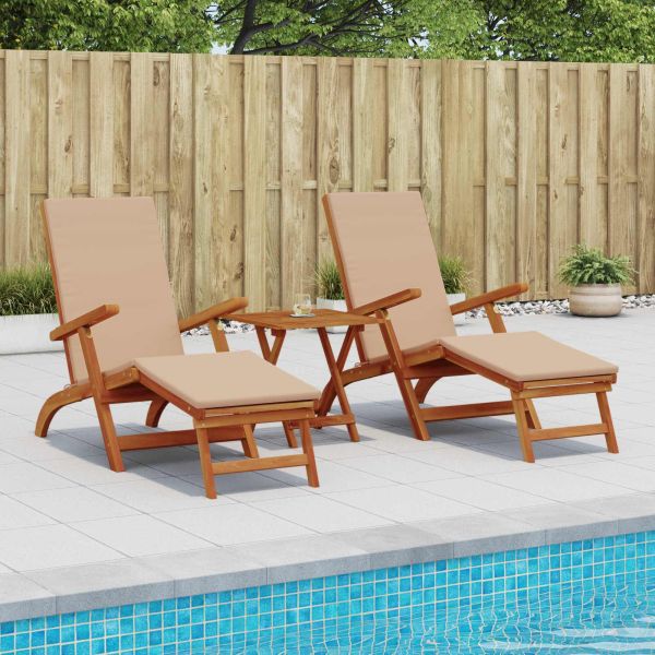 Сгъваем и reclining шезлонг 3 pcs Таупе Солидно акациево дърво