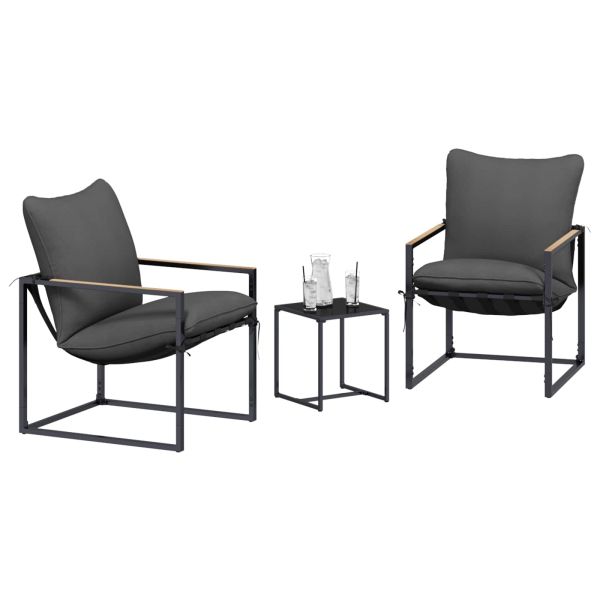 Градински Софа Комплект 3 pcs Черно и антрацит Стомана