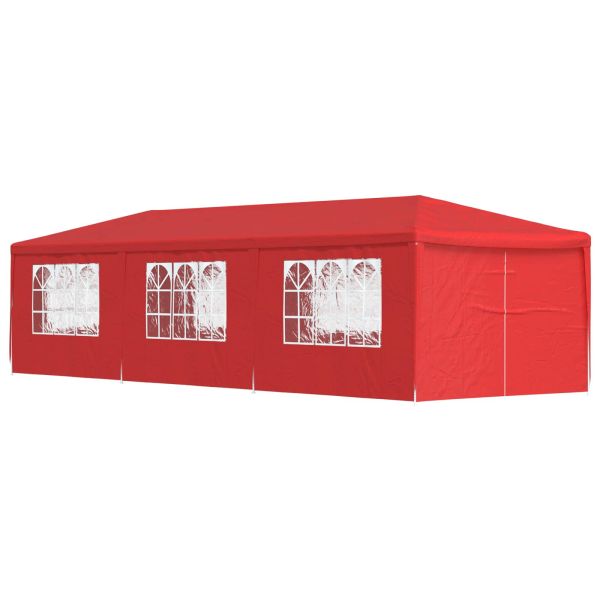 Парти шатър 900 x 300 x 255 см Червено Полиетилен и стомана
