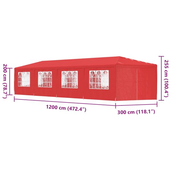 Парти шатър 1200 x 300 x 255 см Червено Полиетилен и стомана