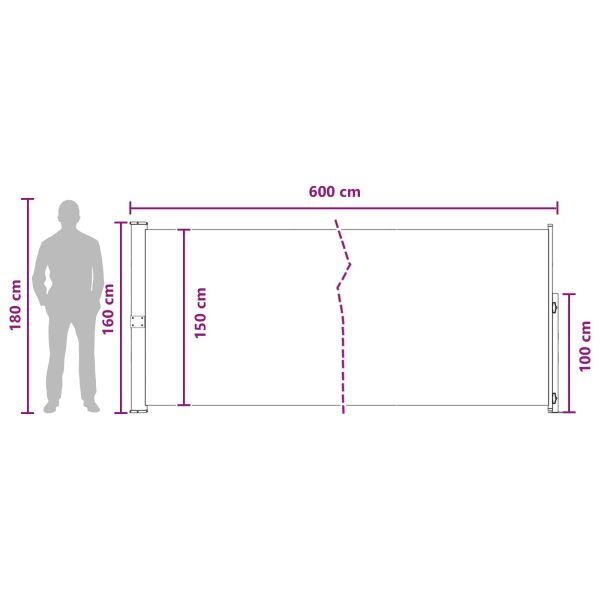 Сгъваема странична перголка Таупе 600 x 160 cm Полиестер