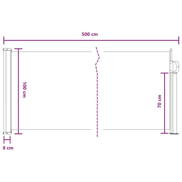 Сгъваема странична перголка Сиво 500 x 100 cm Полиестер