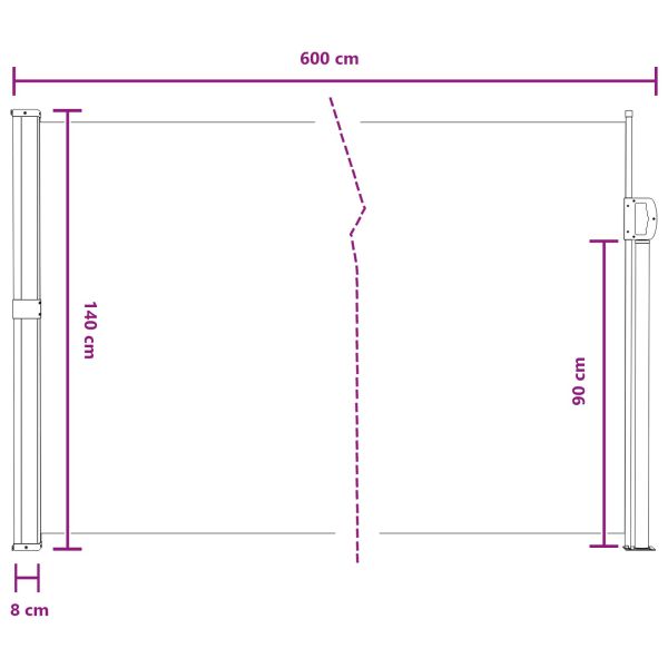 Сгъваема странична перголка Сиво 600 x 140 cm Полиестер