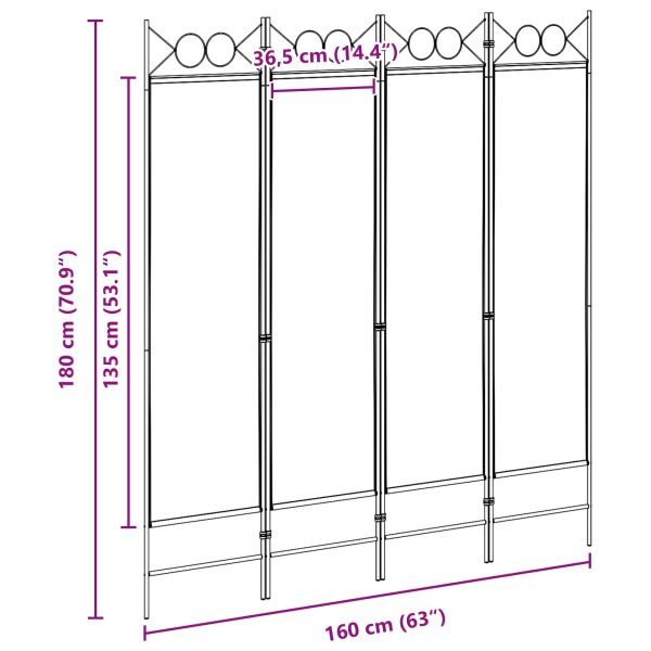 4-панелна преграда Бежово 160 x 180 cm Текстил