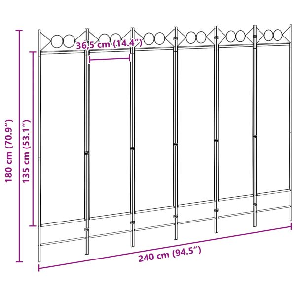 Делител за стая с 6 панела Бежово 240 x 180 cm Текстил