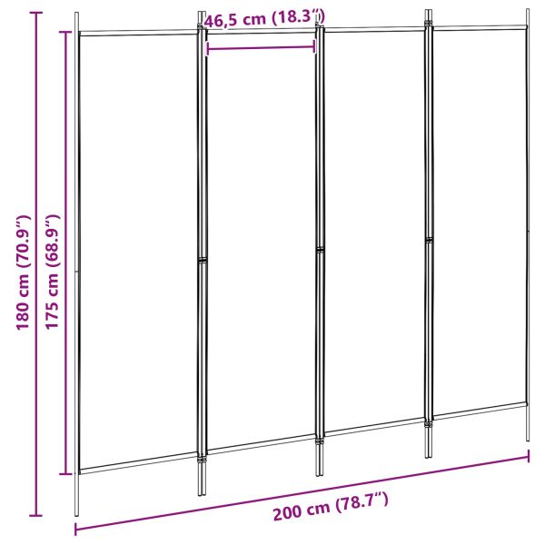 4-панелна преграда Бежово 200 x 180 cm Текстил