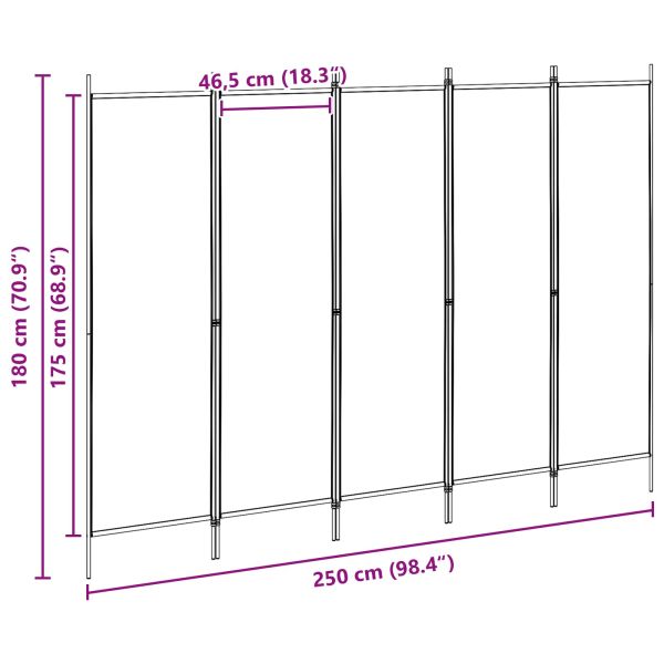 5-панелна преграда Бежово 250 x 180 cm Текстил