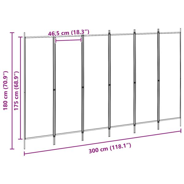 Делител за стая с 6 панела Бежово 300 x 180 cm Текстил