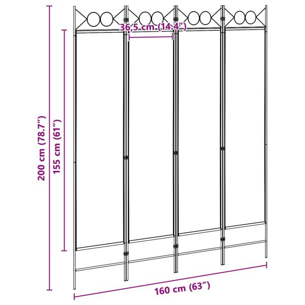 4-панелна преграда Бежово 160 x 200 cm Текстил