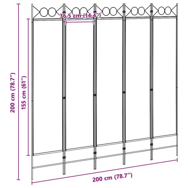 5-панелна преграда Бежово 200 x 200 cm Текстил