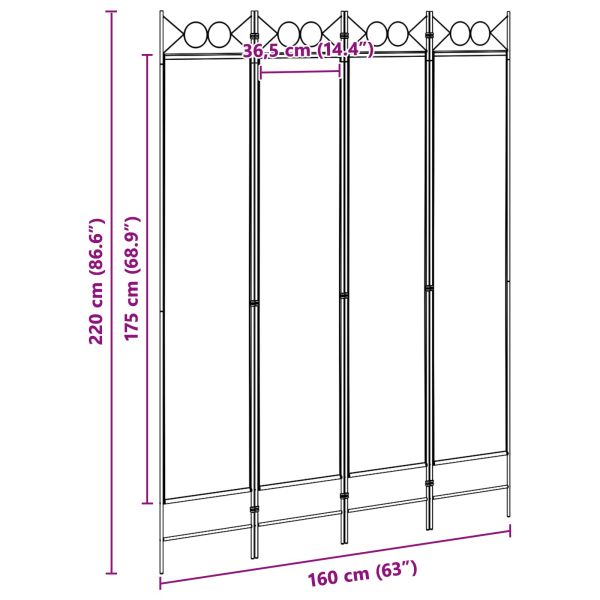 4-панелна преграда Бежово 160 x 220 cm Текстил