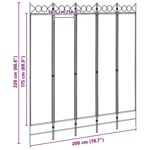 5-панелна преграда Бежово 200 x 220 cm Текстил