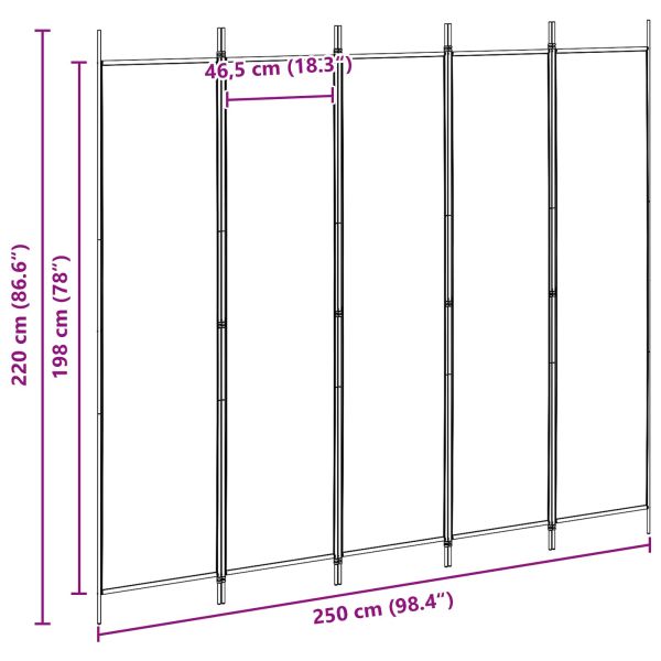 5-панелна преграда Бежово 250 x 220 cm Текстил