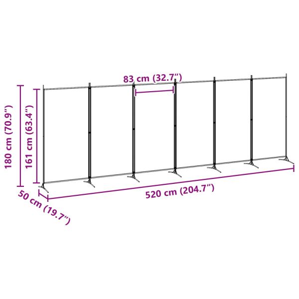 Делител за стая с 6 панела Бежово 520 x 180 cm Текстил