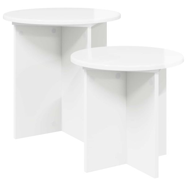 Комплект помощни маси 2 pcs Бял гланц Инженерен дървен материал