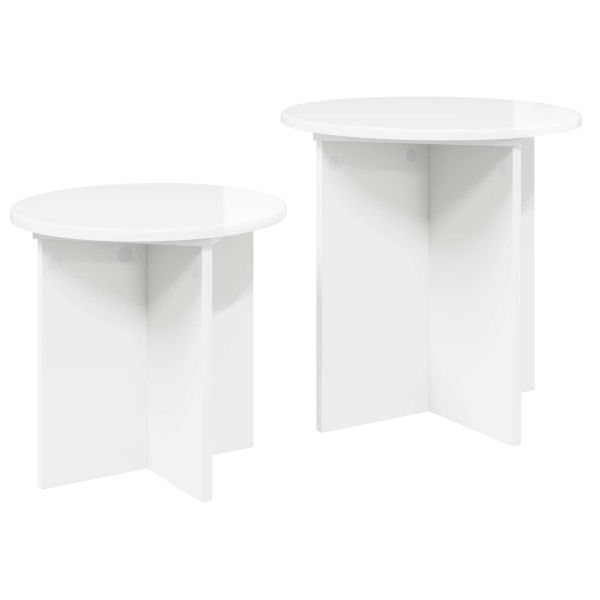 Комплект помощни маси 2 pcs Бял гланц Инженерен дървен материал