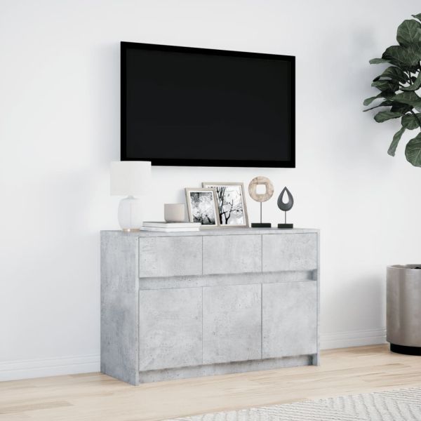 ТВ шкаф с LED, бетонно сив, 91x34x61 см, инженерно дърво