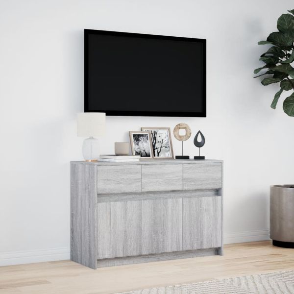 ТВ шкаф с LED, сив сонома, 91x34x61 см, инженерно дърво