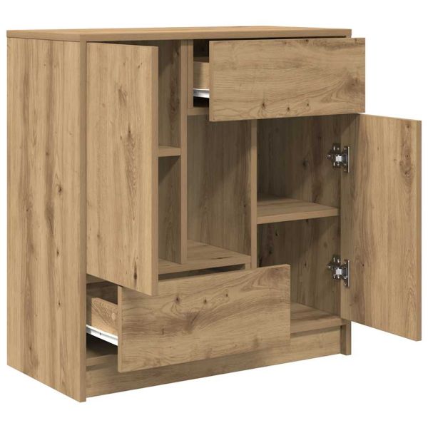 Бюфет с чекмеджета и вратички, дъб артизан, 70,5x34x74,5 см