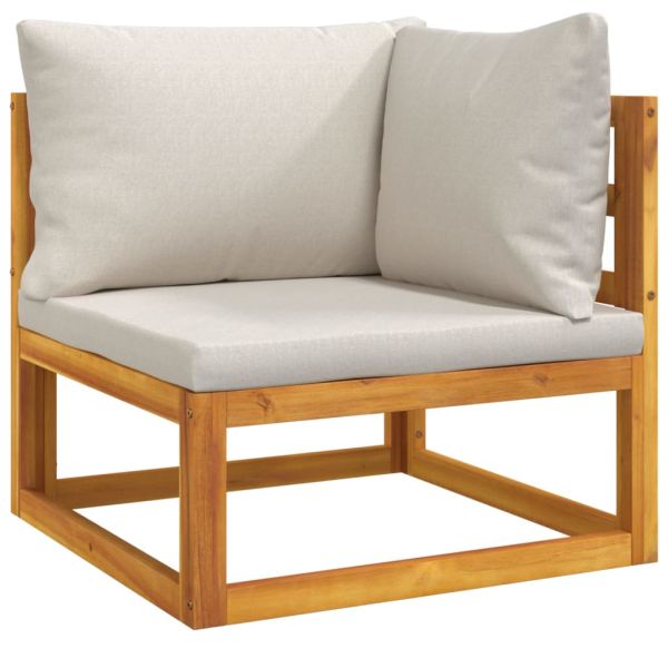 Градински комплект със светлосиви възглавници, 6 части, масив