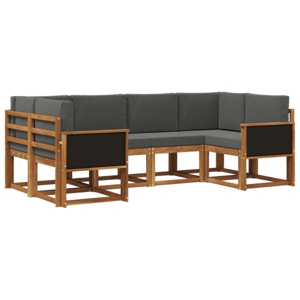 Комплект дивани за открито 6 pcs Натурален и Антрацит