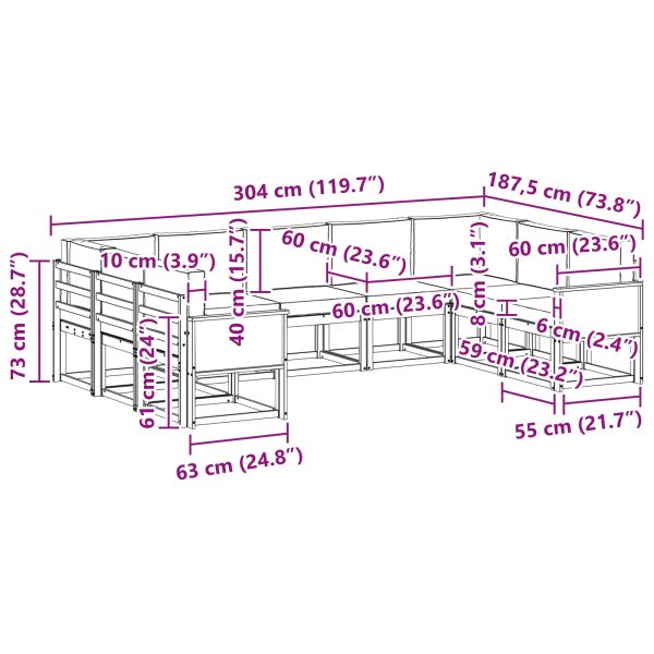 Комплект дивани за открито 9 pcs Натурално и светлосиво