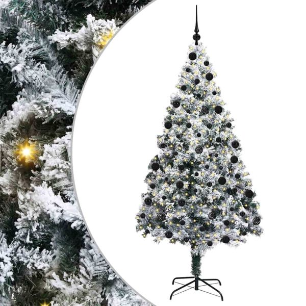 С изкуствено коледно дърво с 300 LED светодиода Бяло 210 cm
