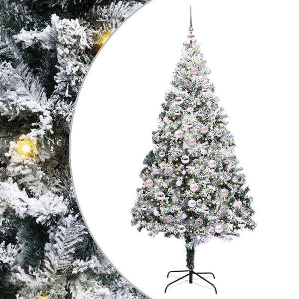 С изкуствено коледно дърво с 300 LED светодиода Бяло 210 cm