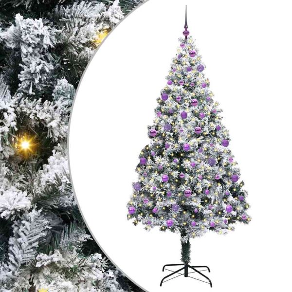 С изкуствено коледно дърво с 300 LED светодиода Бяло 210 cm