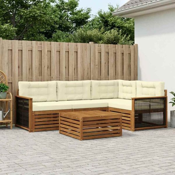 Комплект дивани за открито 5 pcs Натурален и Крема