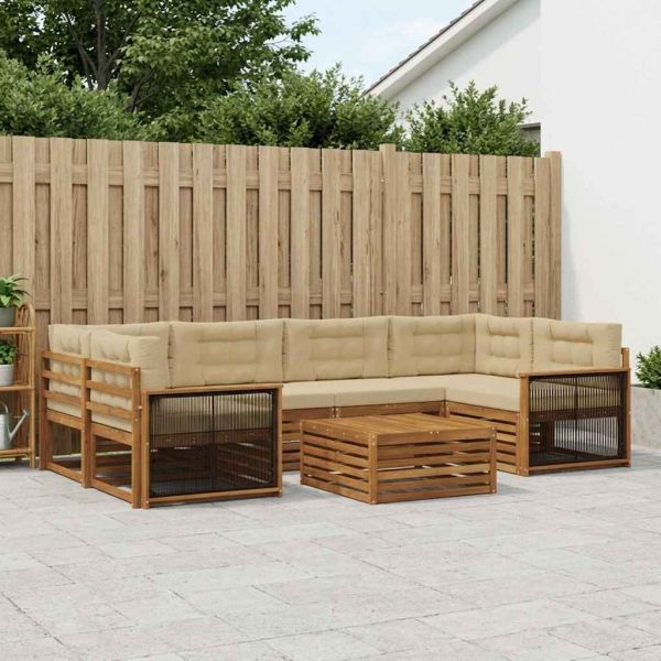 Комплект дивани за открито 7 pcs Натурален и Бежов