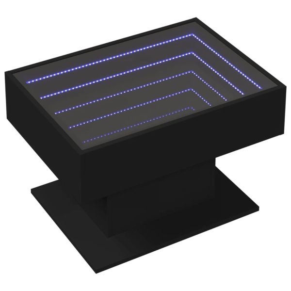 Маса за кафе с LED, черна, 70x50x45 см, инженерно дърво