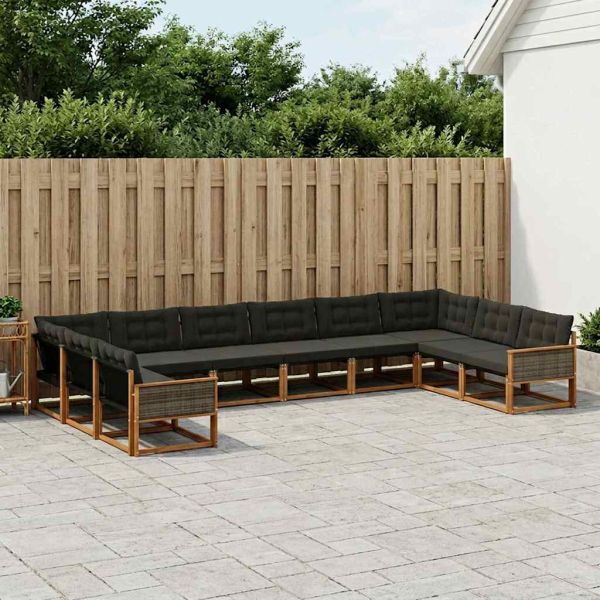 Комплект дивани за открито 10 pcs Естествено и черно