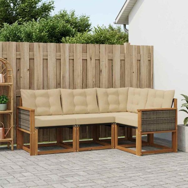 Комплект дивани за открито 4 pcs Натурален и Бежов