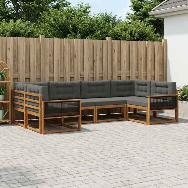 Комплект дивани за открито 6 pcs Натурален и Антрацит